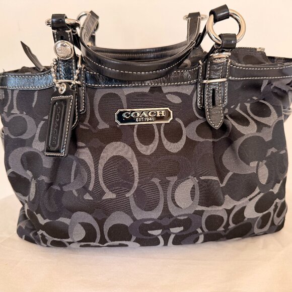 Authentic Coach Signature Shoulder Bag – Black/Grey, 13" x 8.5" x 6" - Picture 1 of 12